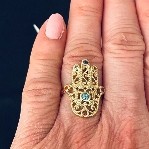 NWT Sz 7 The Seven Chakras 14K Gold Plated Over Sterling silver ring from India - Picture 11 of 13